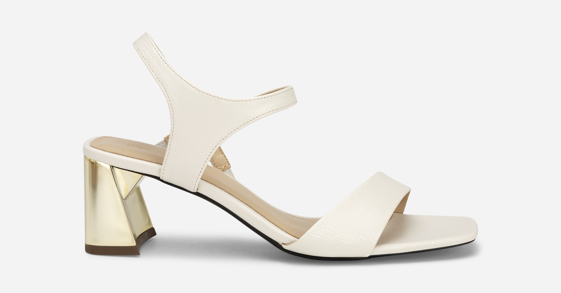 Glitter-effect Heel Square Toe Sandals - PUM 0749 - Cream | VASCARA